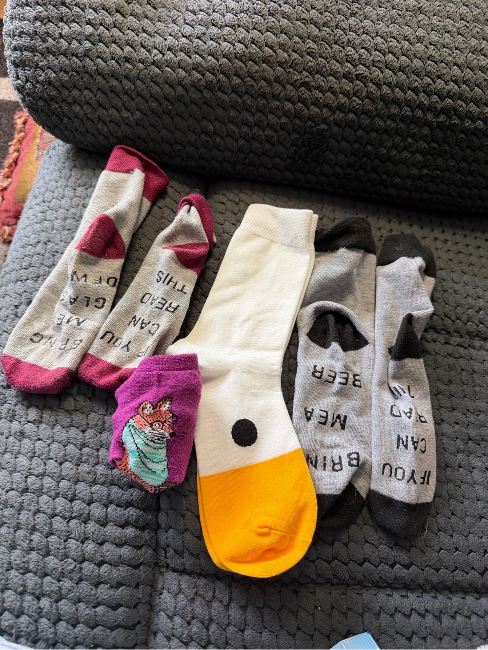 Funny Crew Socks Pack - White & Yellow Accent, Gray, purple